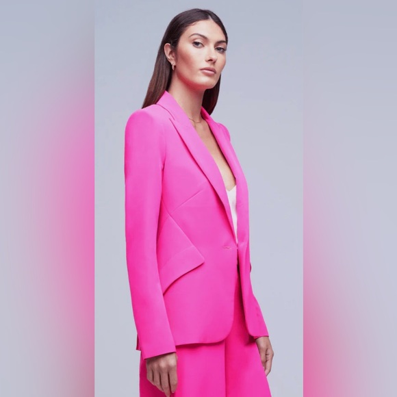 NWT L’AGENCE CHAMBERLAIN PEAK LAPEL BLAZER IN PINK GLO SIZE 12 - Picture 4 of 10
